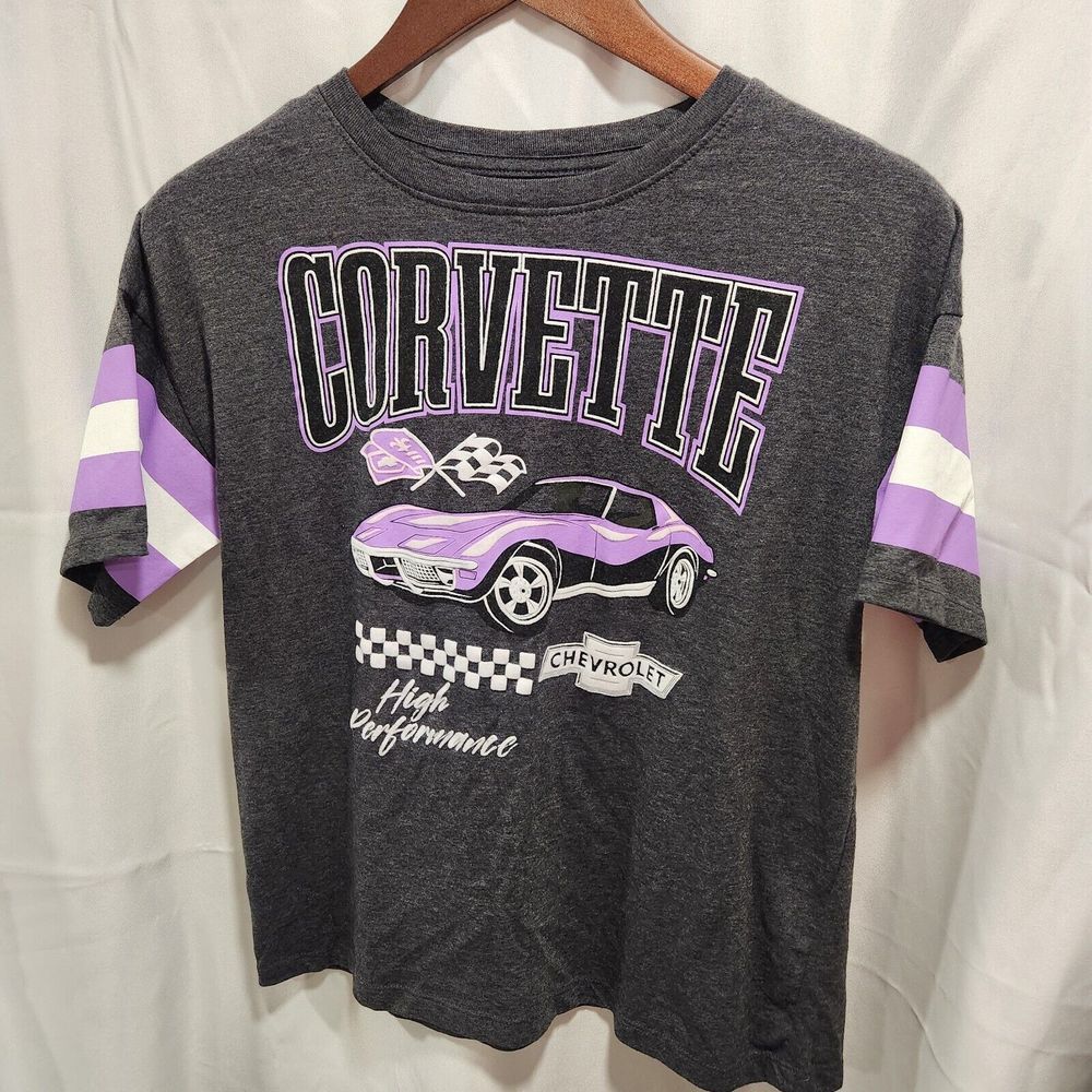 Licensed GM Chevrolet Women's T-Shirt Gray Purple Short Sleeved Size Small